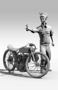 3D model of 1924 Harley Davidson and mechanic